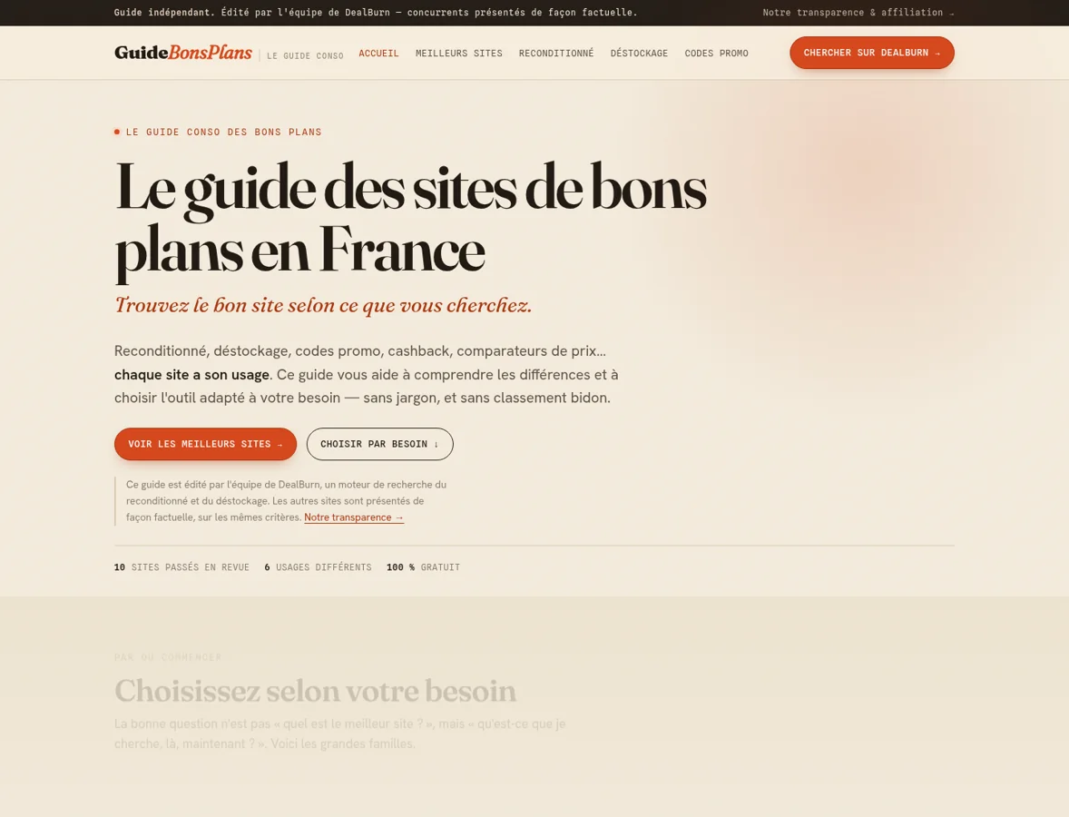 Page d'accueil du site Guide Bons Plans